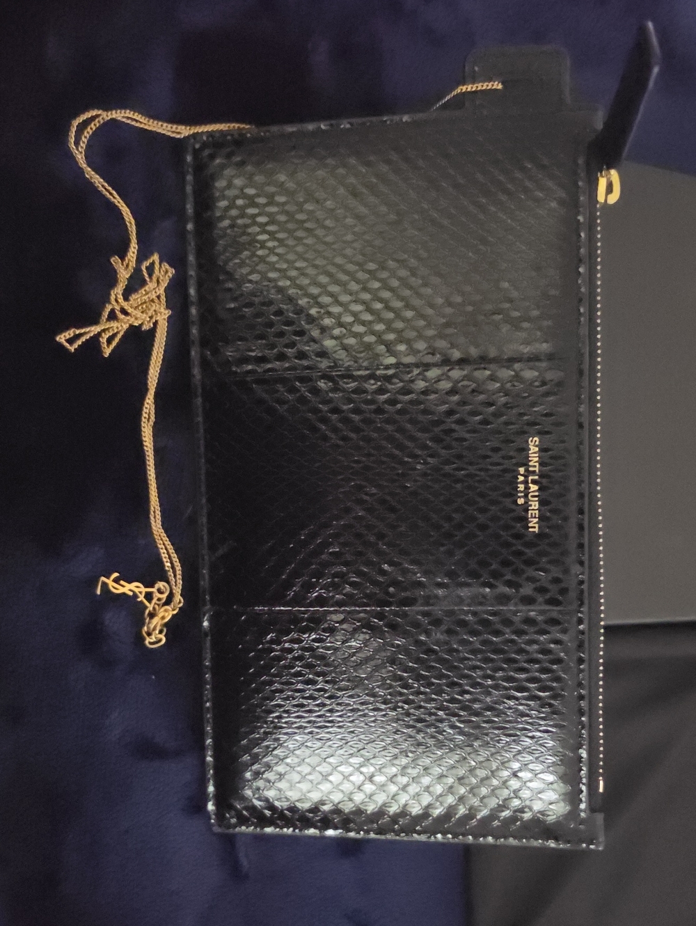 Saint Laurent Black Snake-Embossed Leather Chain Pouch with Gold Hardware - Picture 3 of 10